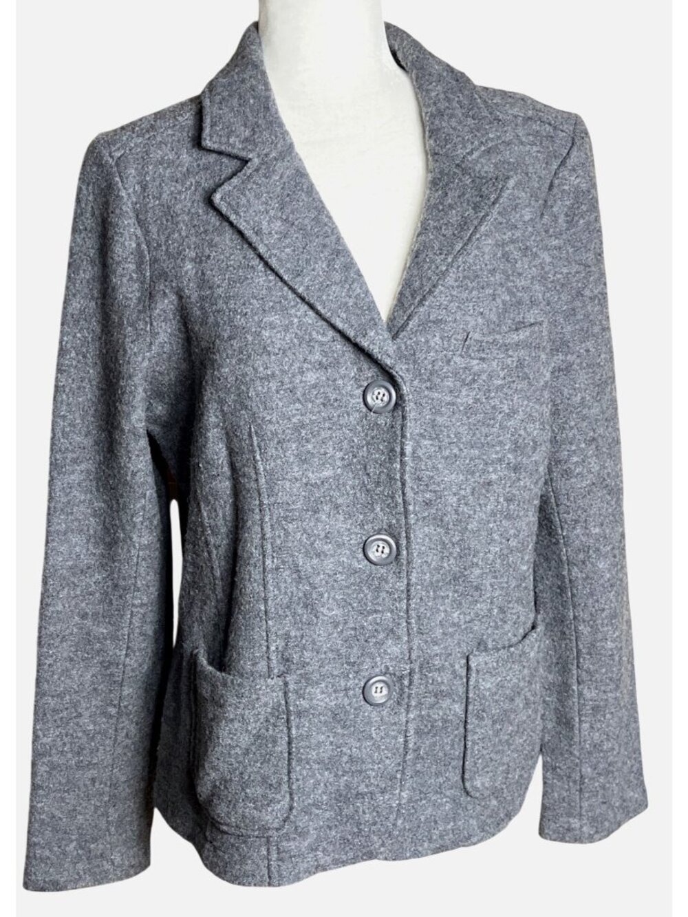 Gray Boiled Wool Blazer Academia Minimalist Luxury Layering Jacket Capsule Wm XL